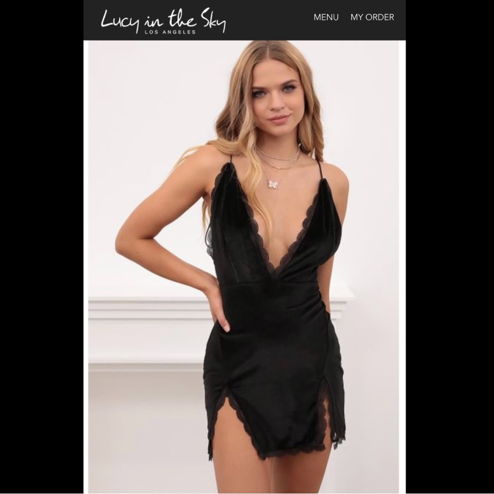 Lucy in Sky Black Velvet lace mini dress